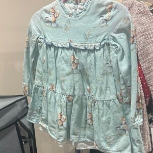 Adorable Blue Long-Sleeve Dress with fox Print